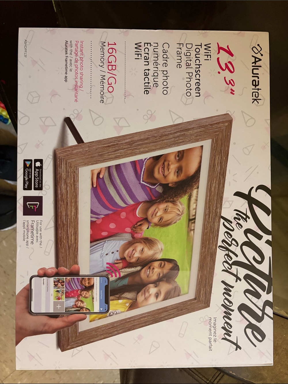 Aluratek 13.3" WiFi Touchscreen Digital Photo Frame - Wood Finish